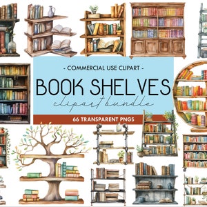 Bücherregale Aquarell Clipart, Vintage Bücherregal, moderne Retro-Bücherregale, Bücherstapel und -rahmen, Home Office Möbel, transparentes PNG