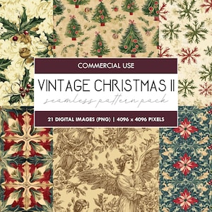 Vintage Christmas 2 Seamless Patterns, carta digitale stampabile retrò natalizia, effimeri natalizi, pagine di Natale fantasy di Noel, creazione di biglietti