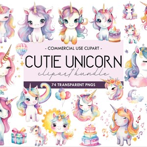 Jednorożec Akwarela Clipart, Słodka Ilustracja Jednorożca, Baby Shower, Obchody Urodzin Dzieci, Kawaii Grafika, Przezroczysty PNG