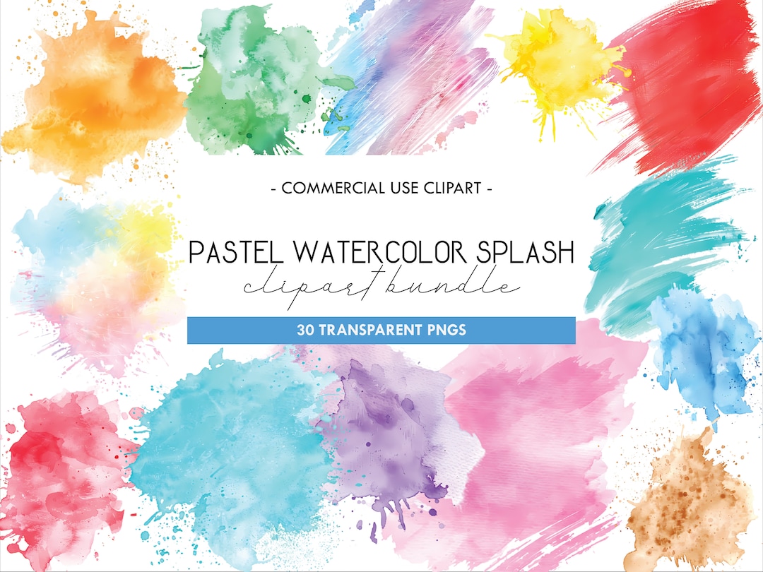 Pastel Watercolor Splash Clipart, Paint Splatters, Colorful Splash