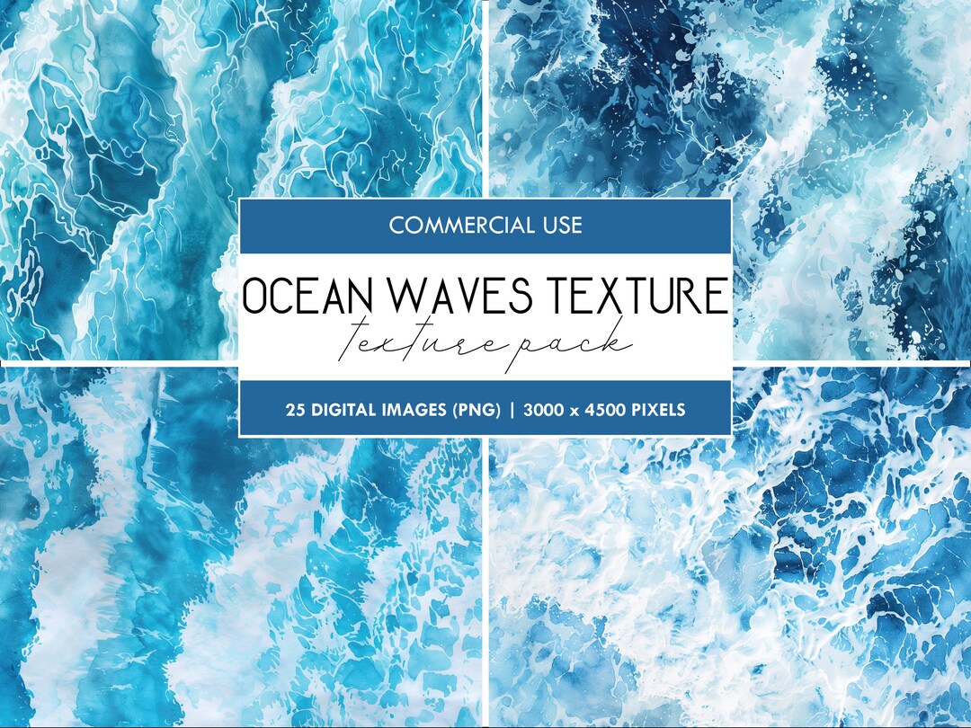 Ocean Waves Watercolor Texture, Digital Craft Paper Print, Paper ...