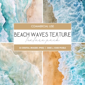 Beach Waves Watercolor Texture, Digital Craft Paper Print, Paper Digital Backdrop, Blue Water, Nautical Themed, Backgrounds, Summer Holiday