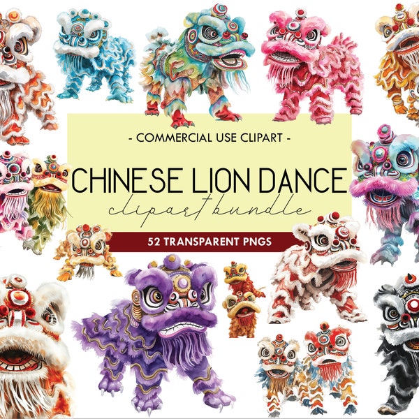 Lion Dance Watercolor Clipart, Chinese New Year Graphics, Traditional Dance Art, Spring Festival, Qilin, Transparent PNG, Digital Download