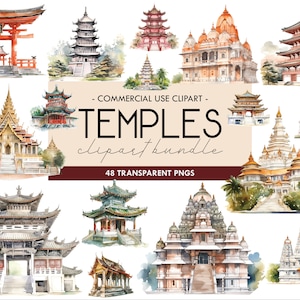 Asiatische Tempel Aquarell Clipart, Chinesisch, Japanisch, Hindu, Thai, Buddhistische Tempel Grafiken, Zen Kunst, Torii Tor, Pagode, Transparent PNG