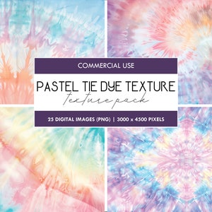 May include: A digital pack of 25 pastel tie dye textures. The textures are in a variety of colors, including pink, blue, yellow, and green. Each texture is 3000 x 4500 pixels and is in PNG format.  COMMERCIAL USE
