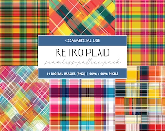 Retro Plaid Seamless Pattern: Vintage Tartan Digital Paper (PNG)
