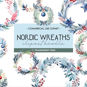 Clipart acquerello ghirlande nordiche, ghirlanda di Natale, ghirlanda botanica, ghirlanda floreale, arredamento invernale, cornice di fiori delicati, ghirlanda nuziale