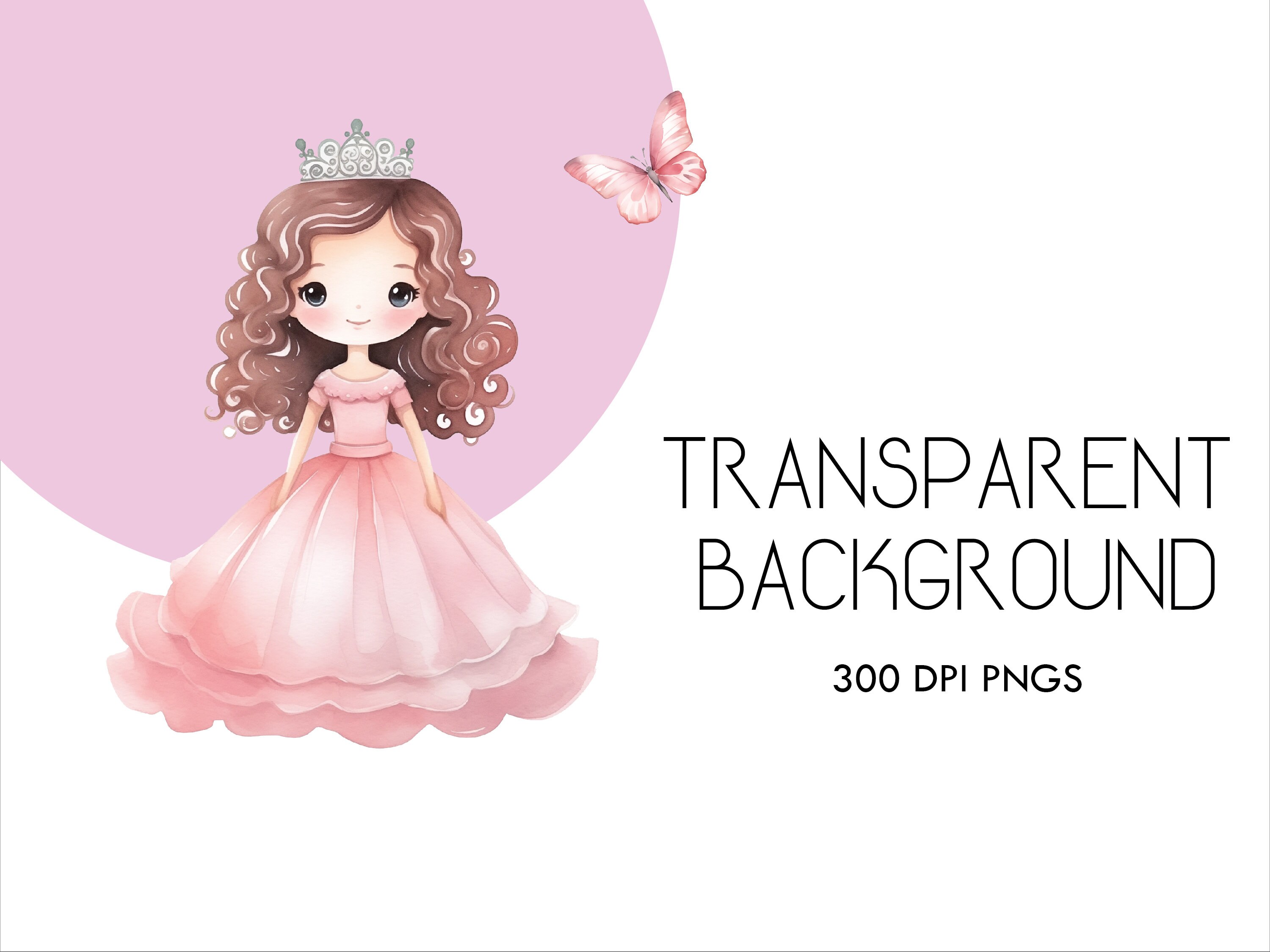 Pink Princess Watercolor Clipart: Fairytale PNG Images (digital ...