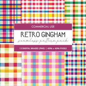 Wzór retro gingham, bezszwowe wzory, papier cyfrowy w kratkę vintage, scrapbooking, rękodzieło, DIY, tła do druku, tła