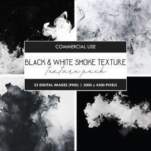 May include: A digital download pack of 25 black and white smoke texture images. Each image is 3000 x 4500 pixels and is perfect for adding a dramatic and ethereal effect to your designs.