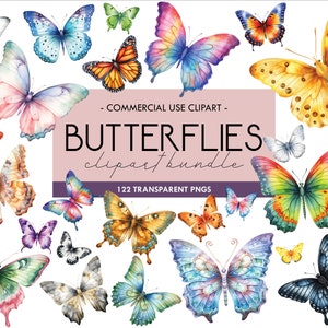 Schmetterlinge Aquarell Clipart, bunte Schmetterlingsillustrationen, mehrfarbige Schmetterlingsgrafik, Insekt, transparente PNG, digitaler Download
