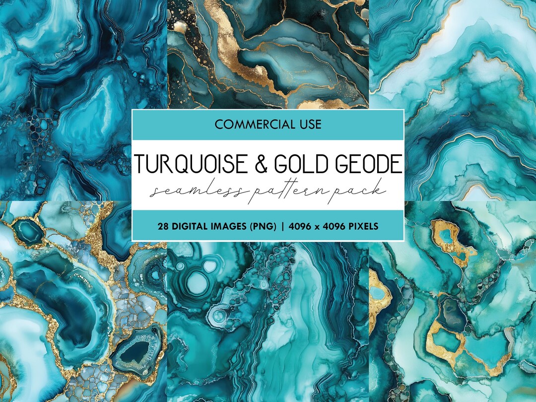 Watercolor Turquoise & Gold Geode Seamless Pattern (PNG) - Etsy