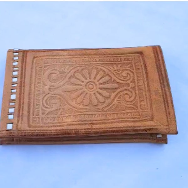 Porte-monnaie en cuir artisanal fait main, argent carte de crédit, portefeuille de poche, aspect vintage, grande taille couleur naturelle