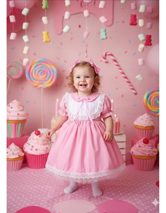 baby tea party dress Tea Party Baby Dress: Pink Vintage Style Cotton Dress