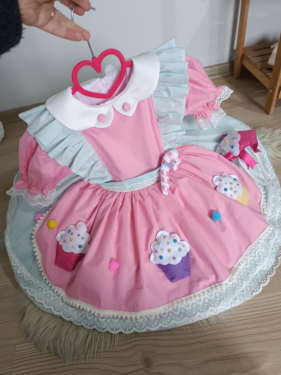 birthday cupcake dress Handcrafted Toddler Pink Cupcake Birthday Dress Candyland Party Gown