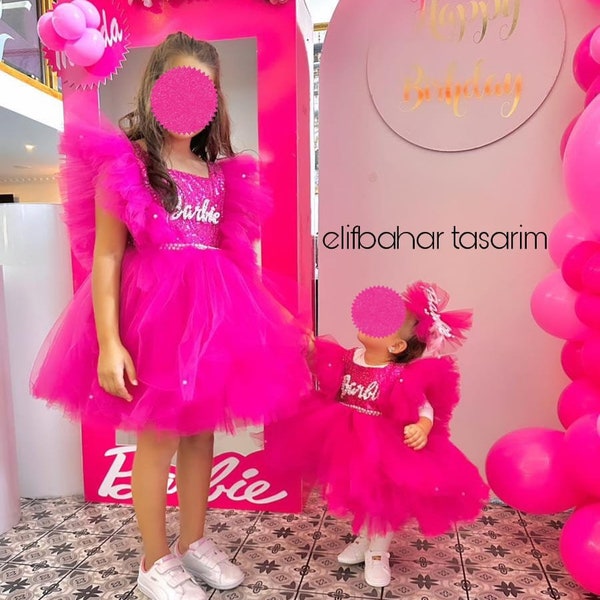 Vestido de bebé rosa caliente, vestido de bebé niña, traje de cumpleaños para niña, ocasión especial, vestido de fiesta, vestido de primer cumpleaños, vestido de tutú rosa