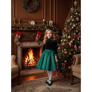 Handmade Green Christmas Dress: Vintage Style Baby Girl Outfit