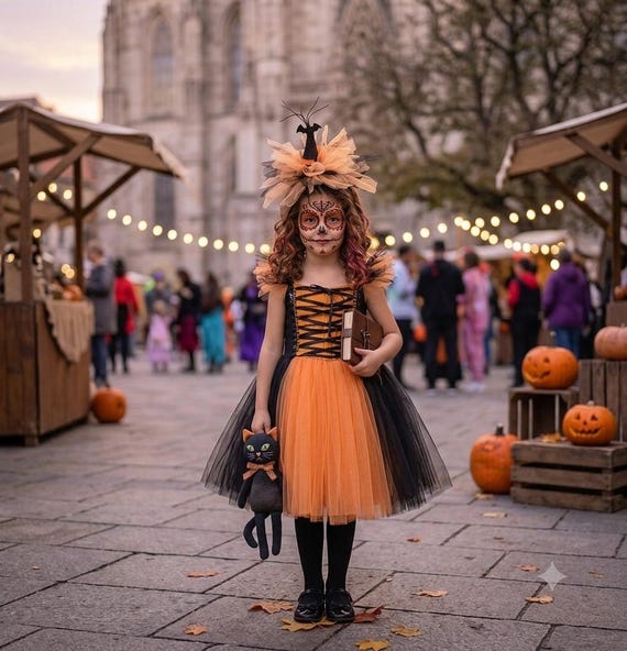 orange and black halloween dress Witch Costume Girl Dress: Corset Tutu Gown Pumpkin costume