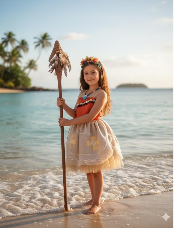 Handmade Moana Inspired Costume Dress: Personalized Organic Cotton Toddler Outfit