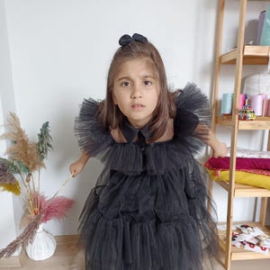 Gotik Style Halloween Tulle Dress: Wednesday Costume, Black Birthday Dress