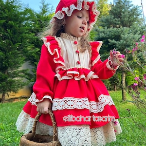 Red Christmas Dress: Vintage Style Baby Costume with Hat