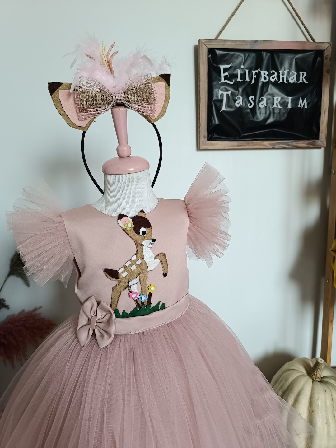 Handmade Bambi Birthday Dress: Powder Pink Deer Costume