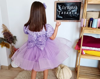 Lilac Tulle Girl Dress, Birthday Party Baby Dress, Personalized Gift For Baby Girl, Toddler Mermaid Dress, Puffy Sequin Dress,