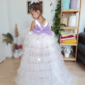 Lilac Tulle Girl Dress, Butterfly Baby Costume, Personalized Gift For Baby Girl, Toddler Baby Dress, Puffy  white Girl Dress, Fairy Dress