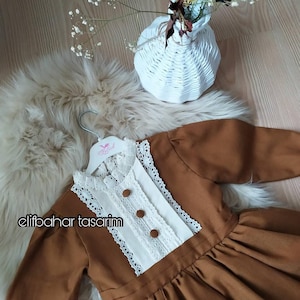 Handmade Brown Organic Cotton Baby Dress: Vintage Tea Party Costume