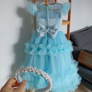 Handmade Blue Tulle Dress: Baby Birthday, Flower Girl Costume