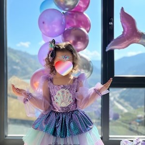 Vestido de sereia para menina, Vestido de concha para o primeiro aniversário, Fantasia para bebê, Fantasia inspirada na Ariel, Vestido de festa de aniversário para crianças, Presentes