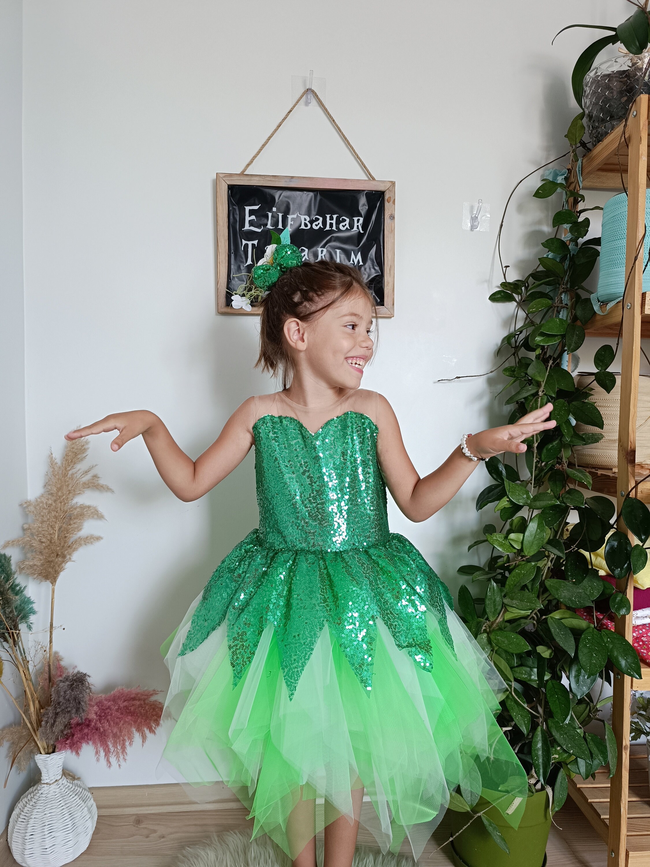green sparkly tinkerbell dress İnspired Fairy Sequin Baby Dress: Leaf Tulle, Neverland Birthday Girl Costume jan-2026-md