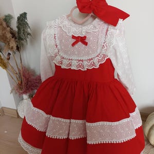 Handmade Red Christmas Dress: Vintage Style Organic Cotton Baby Dress