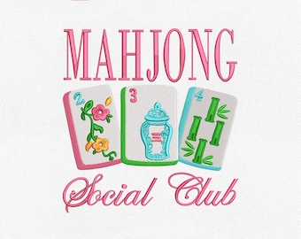 Archivo de bordado a máquina del Club Social de Mahjong, con grietas, puntos y bams (descarga instantánea)