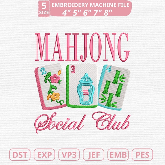 Mahjong Social Club Machine Embroidery File, Cracks Dots Bams (Instant Download)