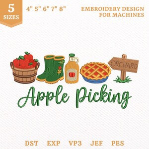 Apple Picking Autumn Embroidery File, Apple Orchard Cozy Season (Instant Download)