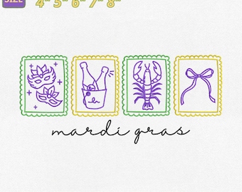 Mardi Gras Carnival Machine Embroidery File, Coquette Mardi Gras Bow Embroidered Design, Louisiana Festival Digital, Instant Download