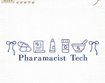 Apotheker Tech Bow machineborduurbestand, apotheekleven doodled pictogram digitaal, instant download