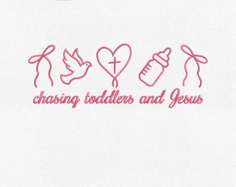 Archivo de bordado a máquina "Persiguiendo a niños pequeños y a Jesús", Mamá cristiana (Descarga instantánea)