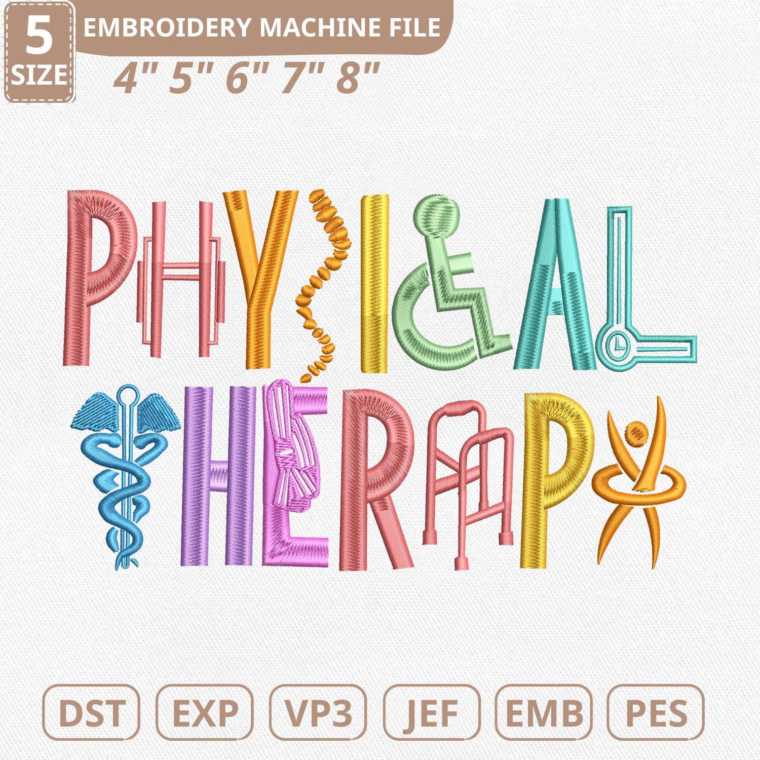 Physical Therapy Icons Machine Embroidery File, Movement Is Medicine (Instant Download)
