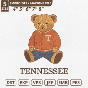 Tennessee Teddy Bear Machine Embroidery File, Retro Orange Tennessee Embroidered Design, Tn City Digital, Instant Download