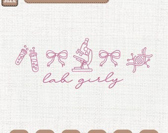 Lab Girl Coquette Bow Embroidery File, Lab Technician Design (Digital Download)