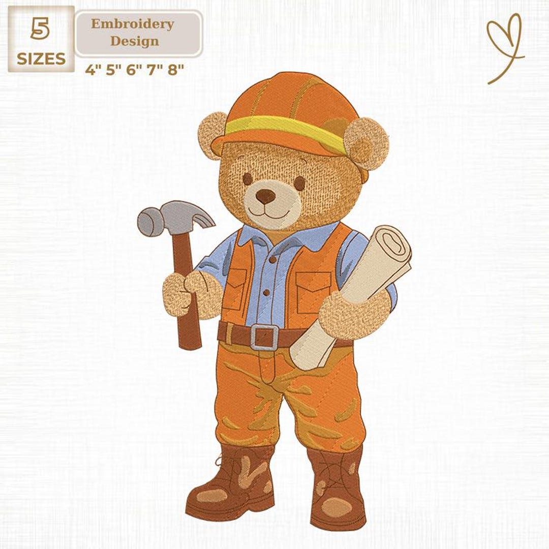 Bear Engineer Machine Embroidery Design, Teddy Bear Digital, Instant ...