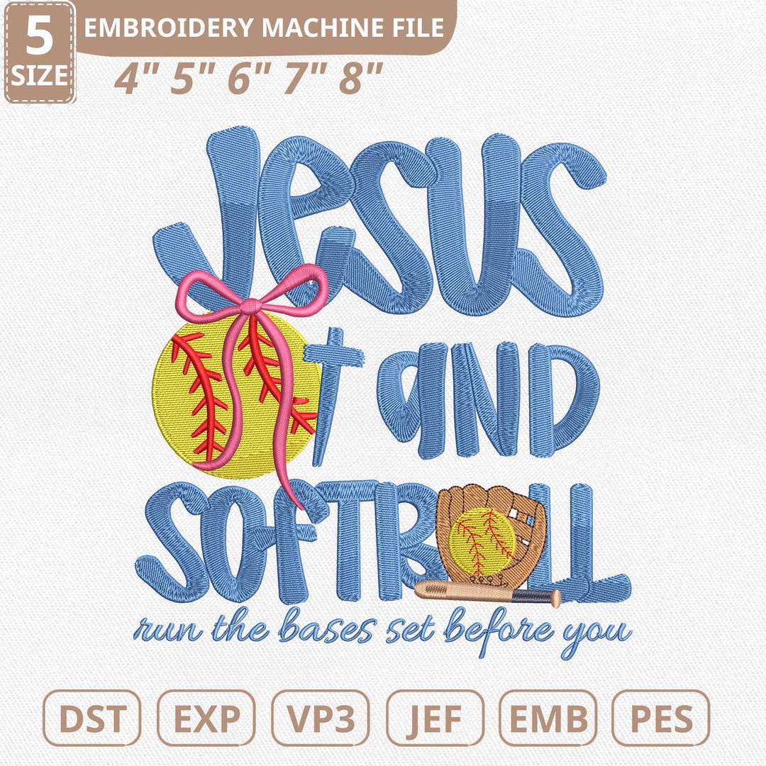 Jesus and Softball Machine Embroidery File, Christian Softball Mom ...
