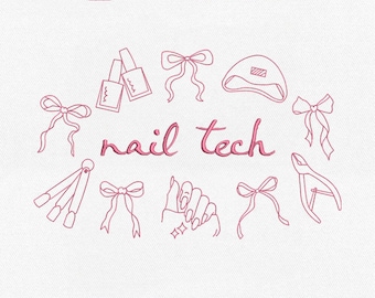Archivo de bordado a máquina para uñas Coquette Bow Nail Tech Stuff, Nail Artist Life (Descarga instantánea)