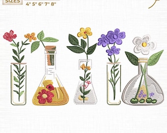 Archivo de bordado a máquina para profesor de química floral, ciencia floral digital, descarga instantánea