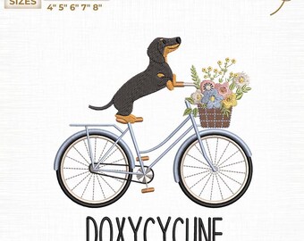 Doxycycline Pharmacy Pun Machine Embroidery File, Dachshund On Bicycle Digital, Instant Download