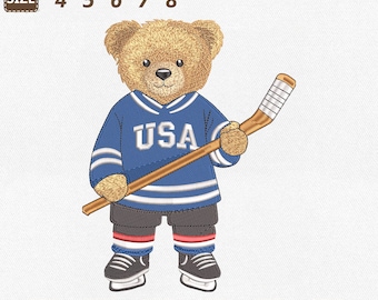 Hockey Teddy Bear Embroidery Design, Winter Sports File (Digital Download)