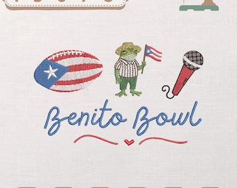Here For The Benito Bowl Machine Embroidery File, Funny Frog Game Day Embroidered Design, Puerto Rican Pride Digital, Instant Download