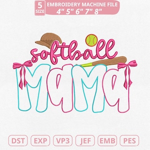 Coquette Bow Softball Mama Machine Embroidery File, Softball Game Day (Instant Download)